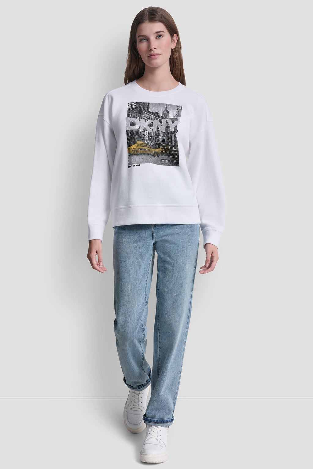 DKNY RHINESTONE TAXI LOGO SWEATSHIRT
