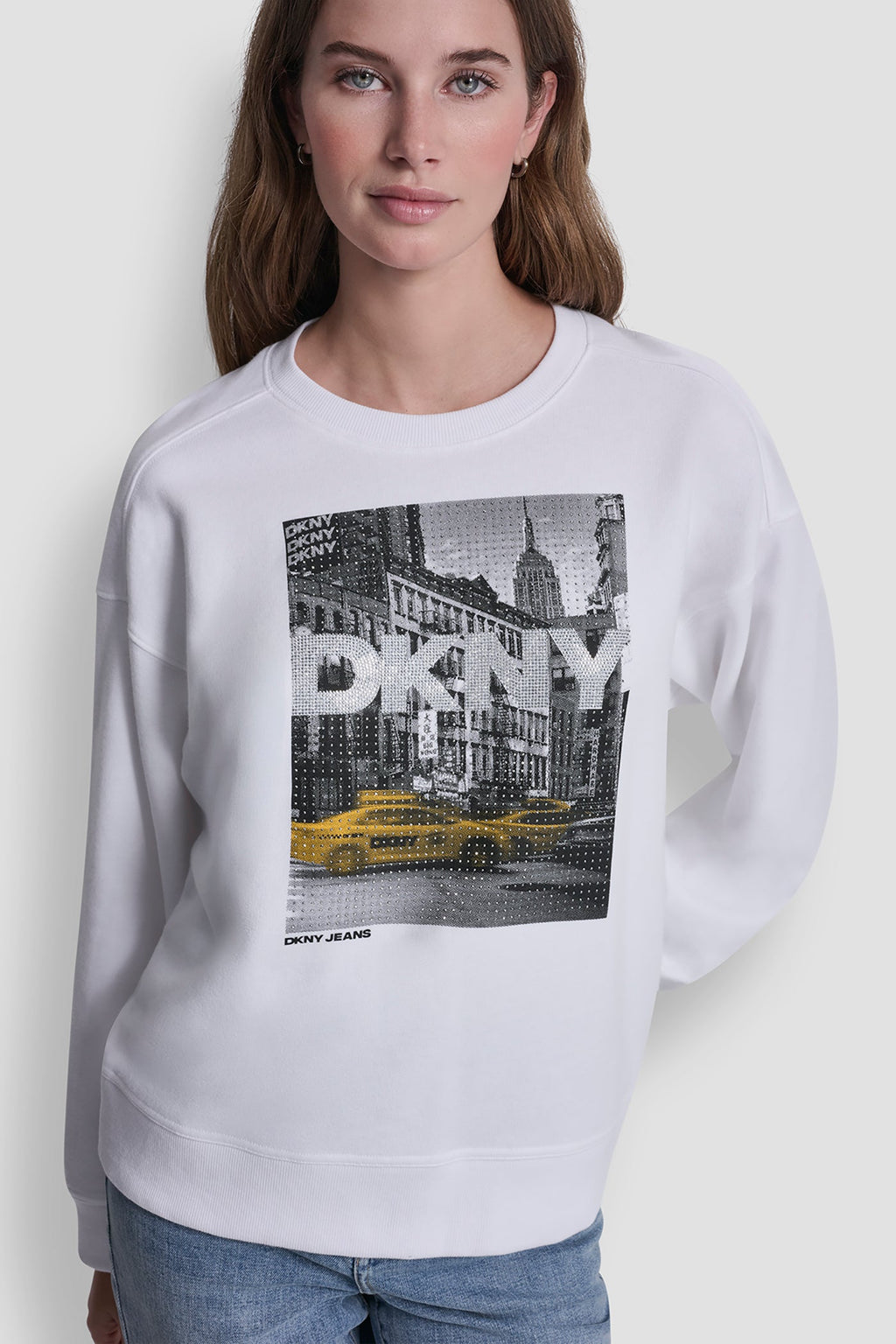 DKNY RHINESTONE TAXI LOGO SWEATSHIRT