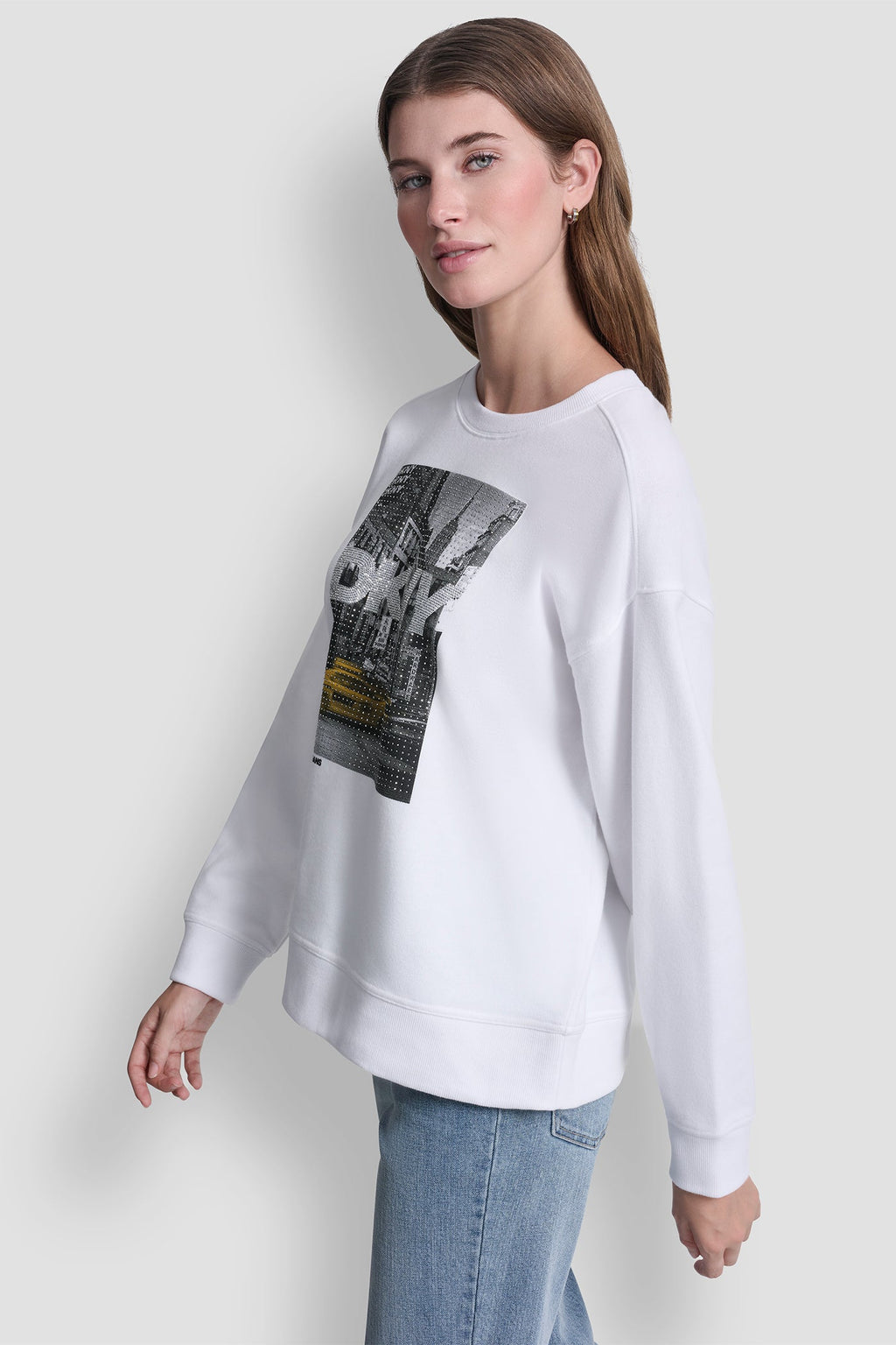 DKNY RHINESTONE TAXI LOGO SWEATSHIRT