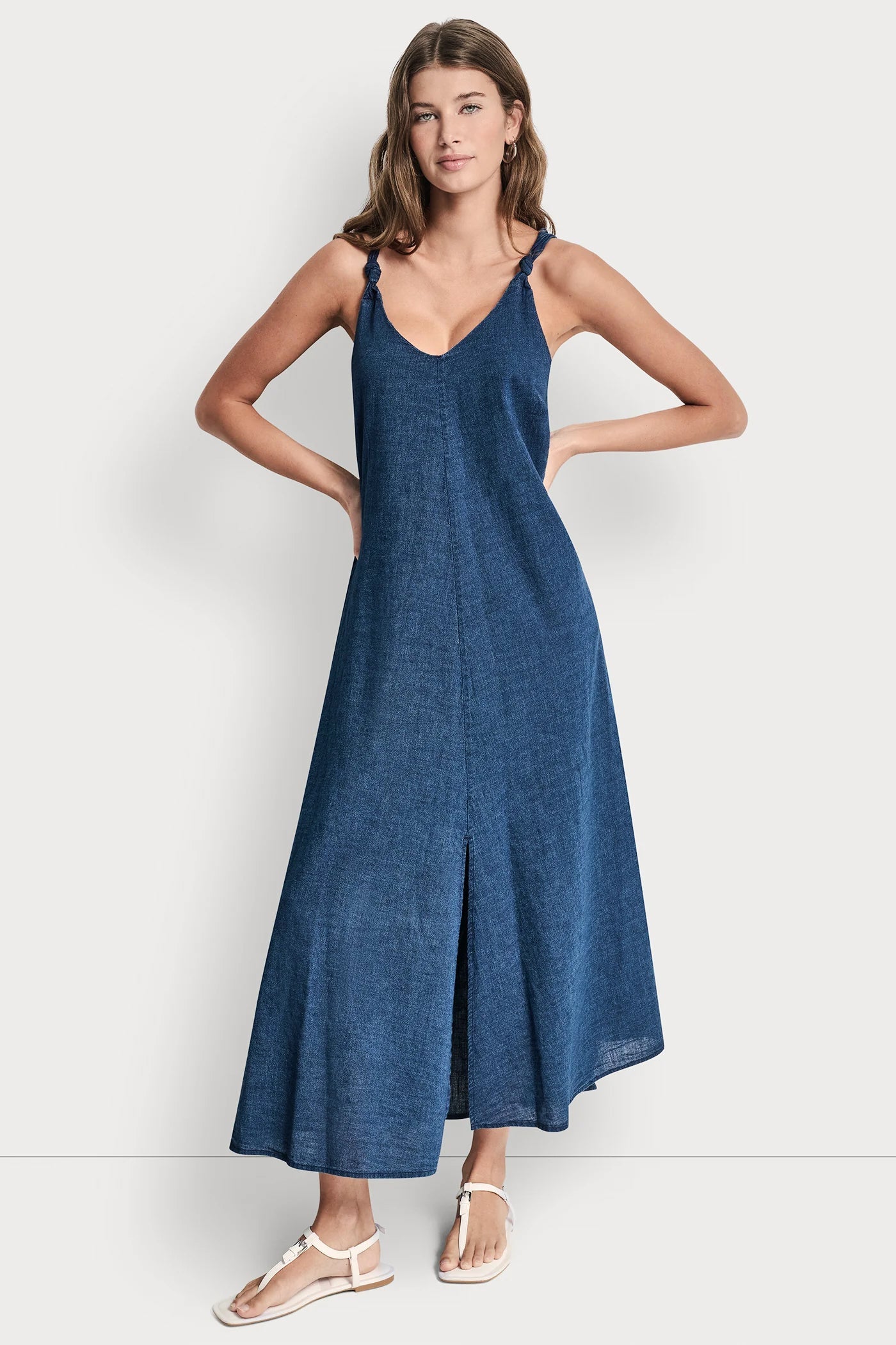 KNOTTED STRAP V-NECK MAXI DRESS