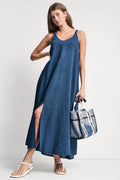 KNOTTED STRAP V-NECK MAXI DRESS