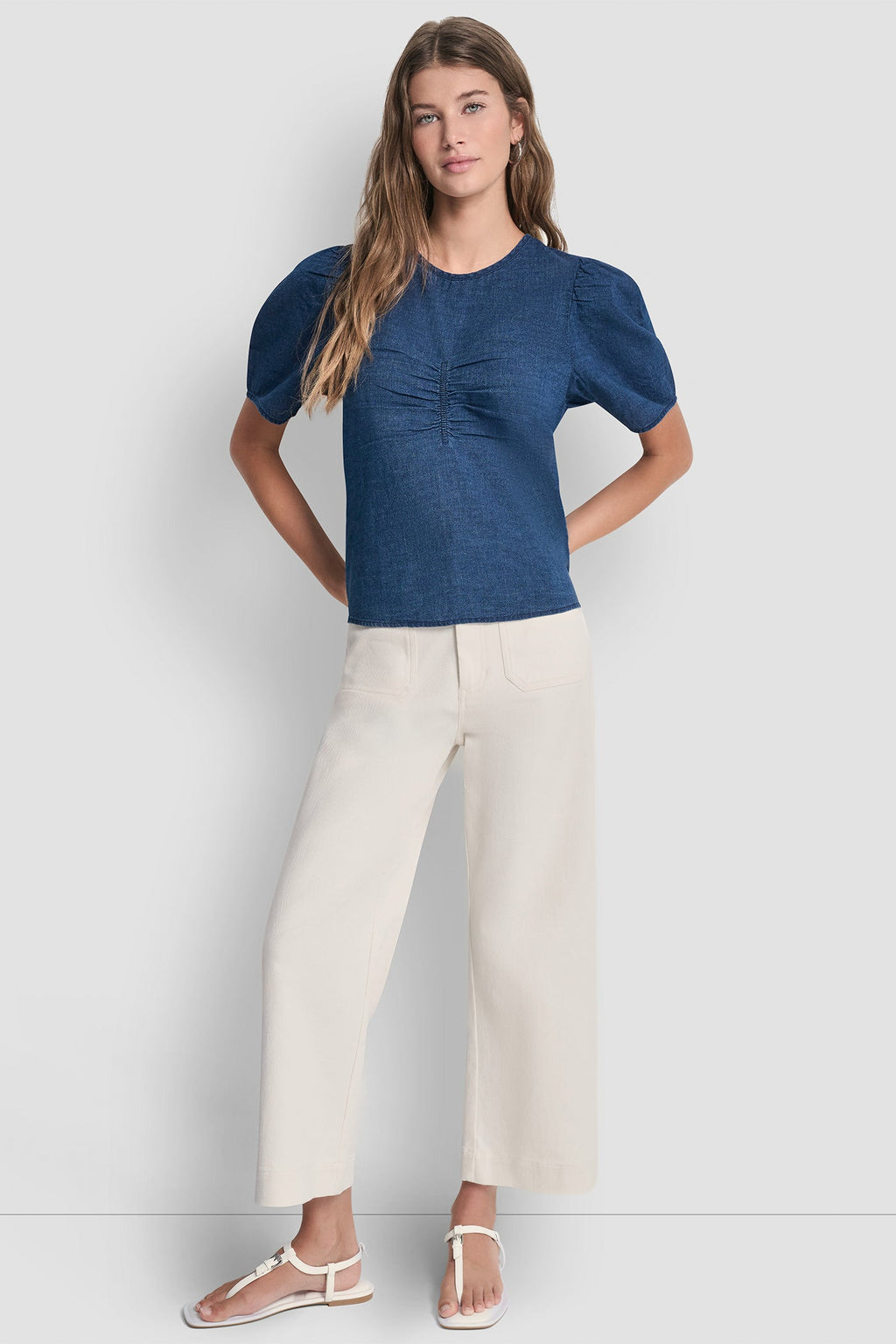 PUFF SLEEVE RUCHED FRONT SHIRT