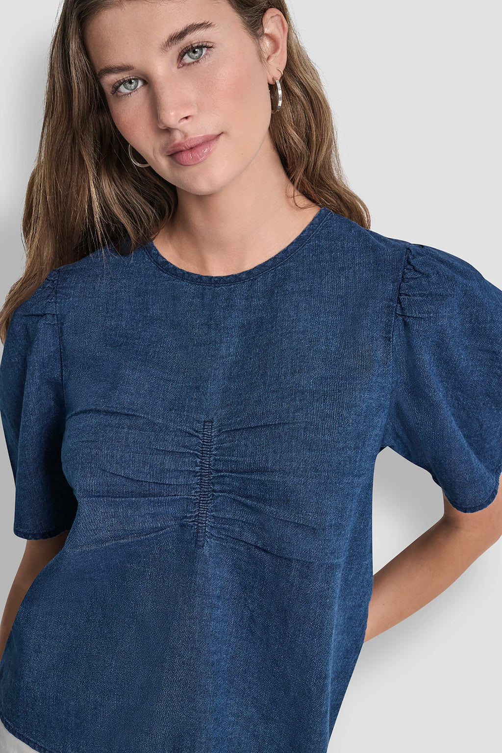 PUFF SLEEVE RUCHED FRONT SHIRT