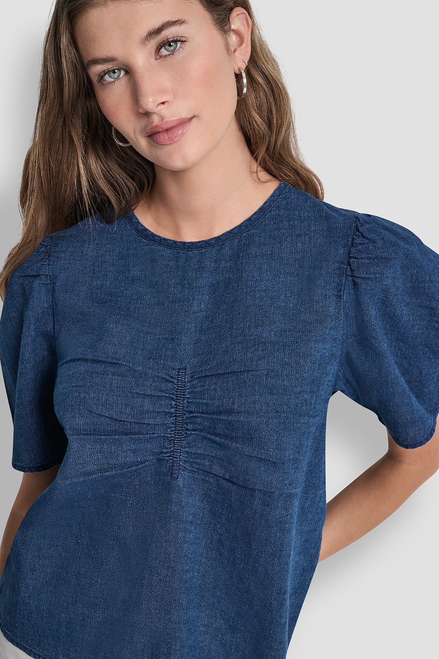 PUFF SLEEVE RUCHED FRONT SHIRT