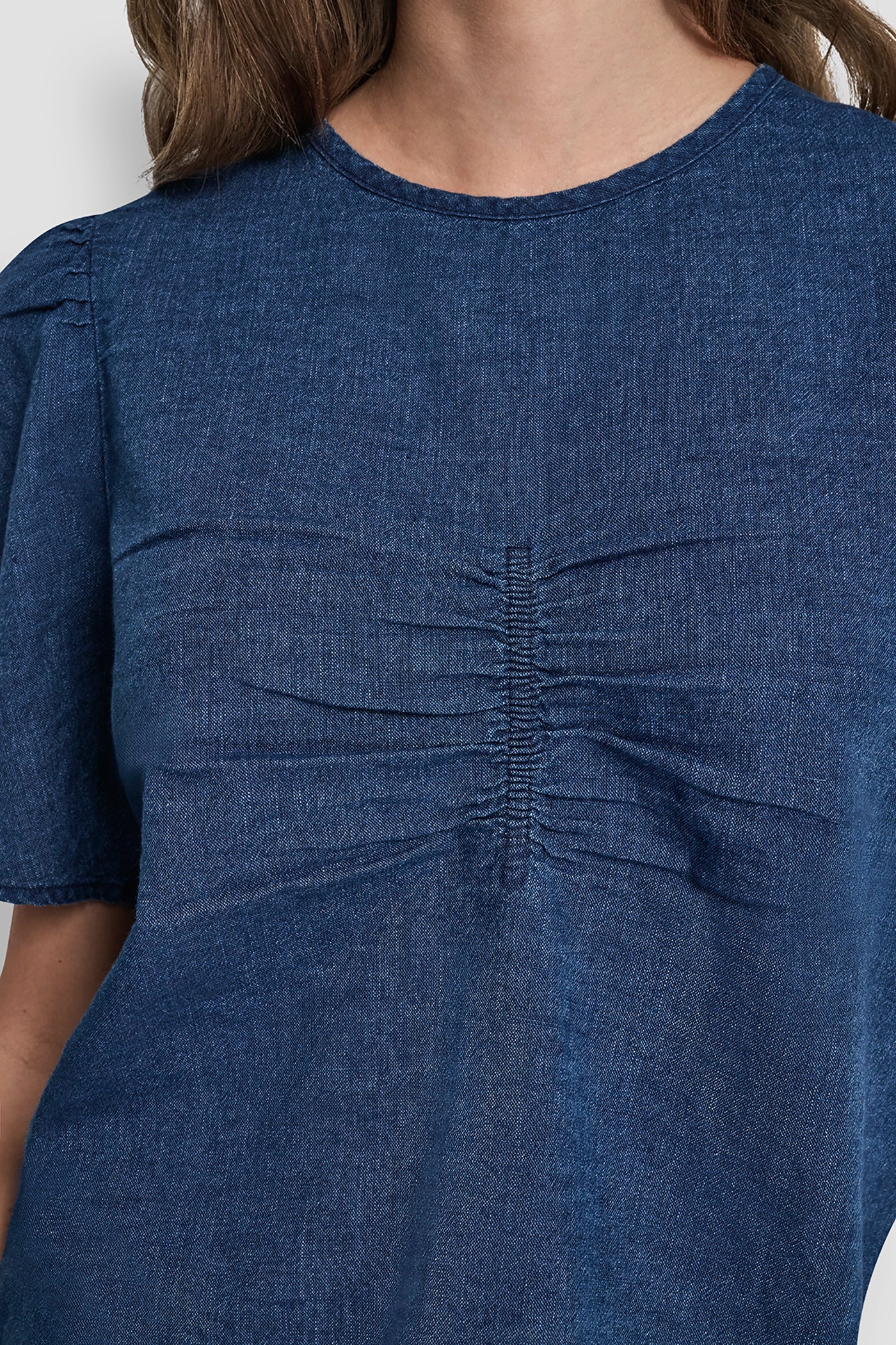 PUFF SLEEVE RUCHED FRONT SHIRT