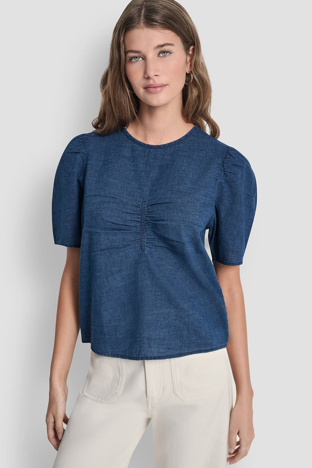 PUFF SLEEVE RUCHED FRONT SHIRT
