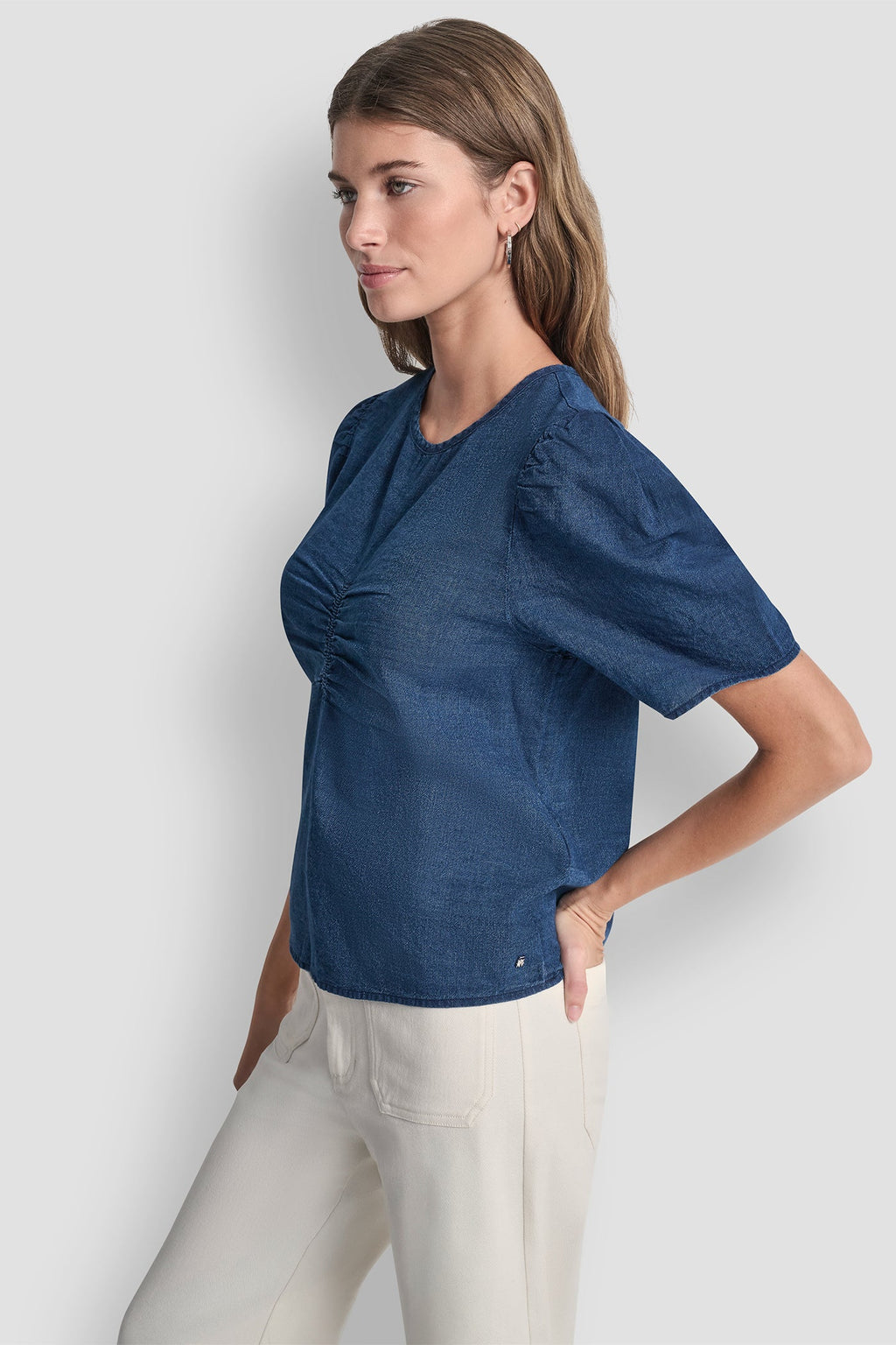 PUFF SLEEVE RUCHED FRONT SHIRT