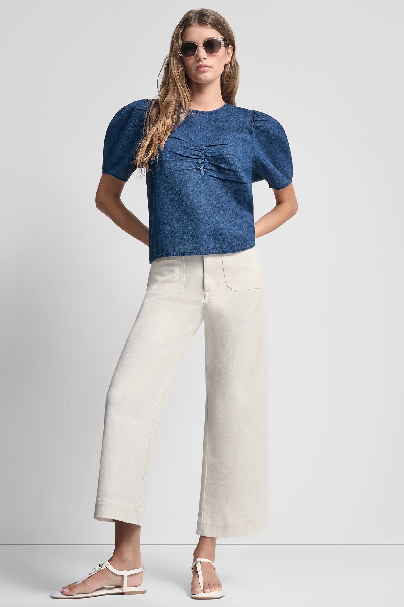 PUFF SLEEVE RUCHED FRONT SHIRT