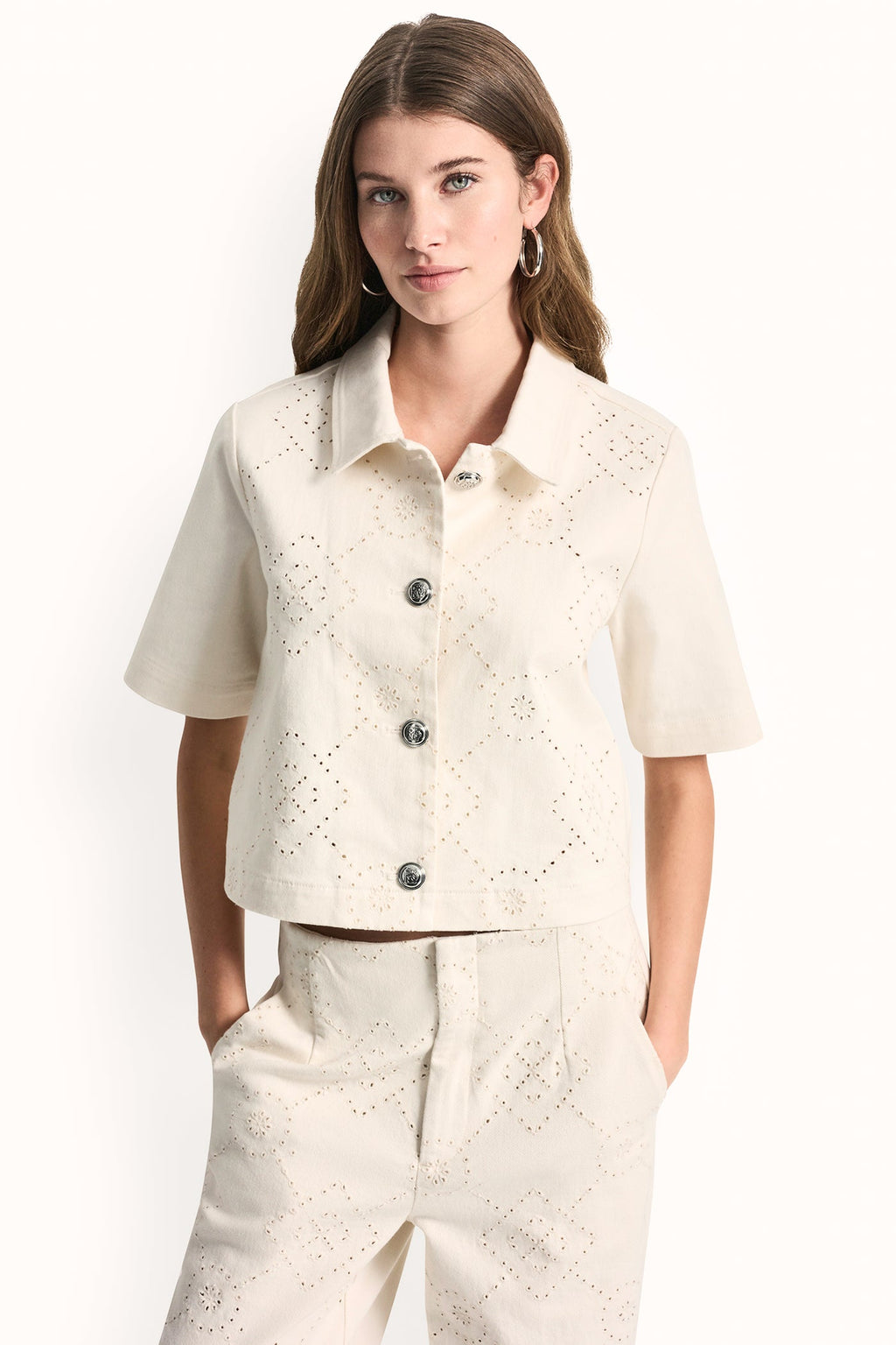 TEXTURE TWILL BUTTON-FRONT SHIRT