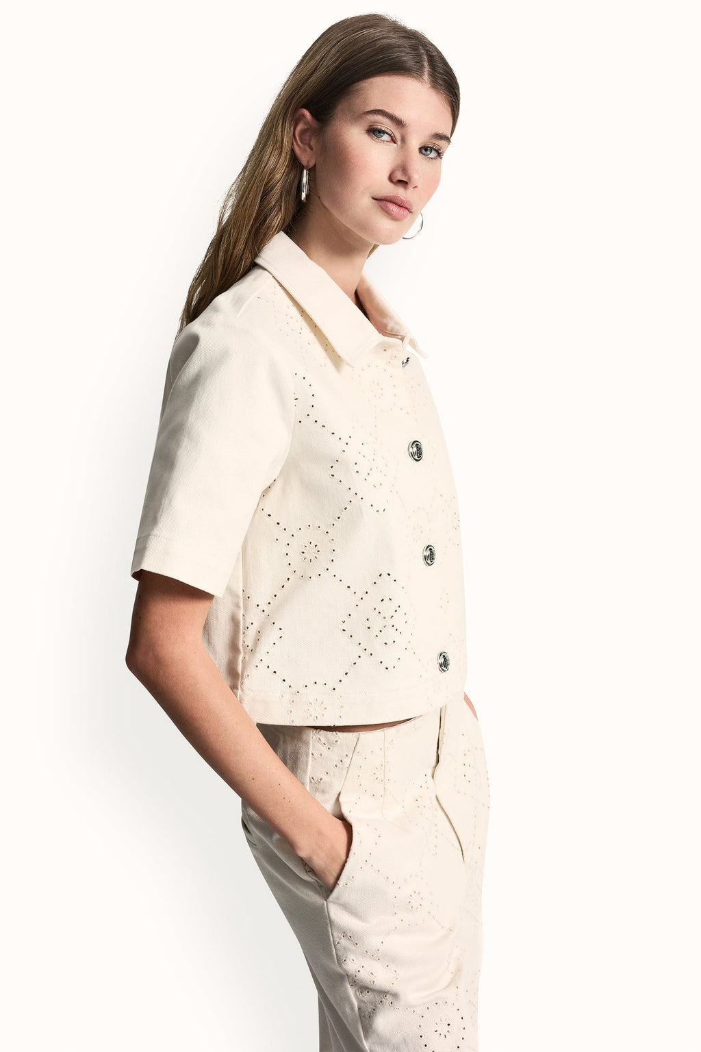 TEXTURE TWILL BUTTON-FRONT SHIRT