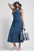 SLEEVELESS DENIM MIDI DRESS
