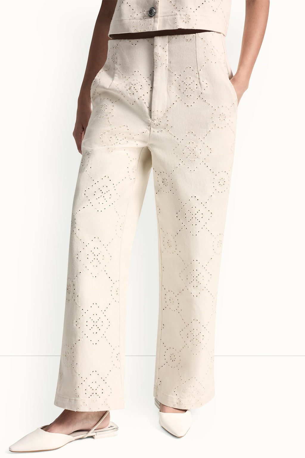 HIGH-RISE TWILL WIDE LEG PANT