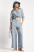 CROPPED WIDE LEG LINEN-BLEND PANTS