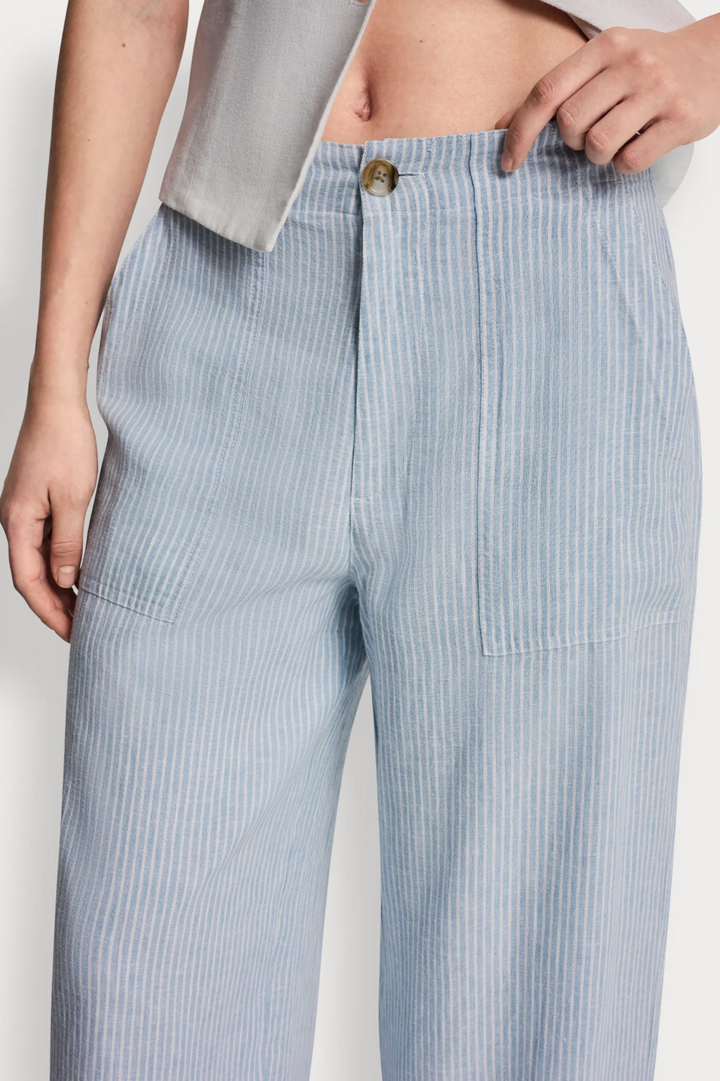 CROPPED WIDE LEG LINEN-BLEND PANTS