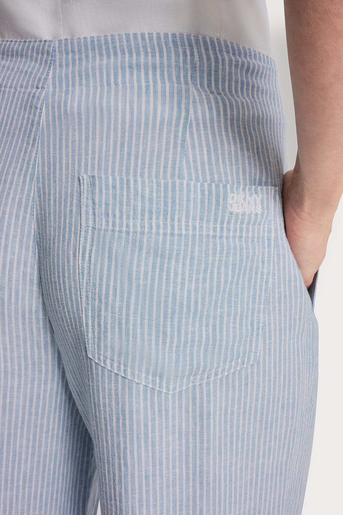 CROPPED WIDE LEG LINEN-BLEND PANTS