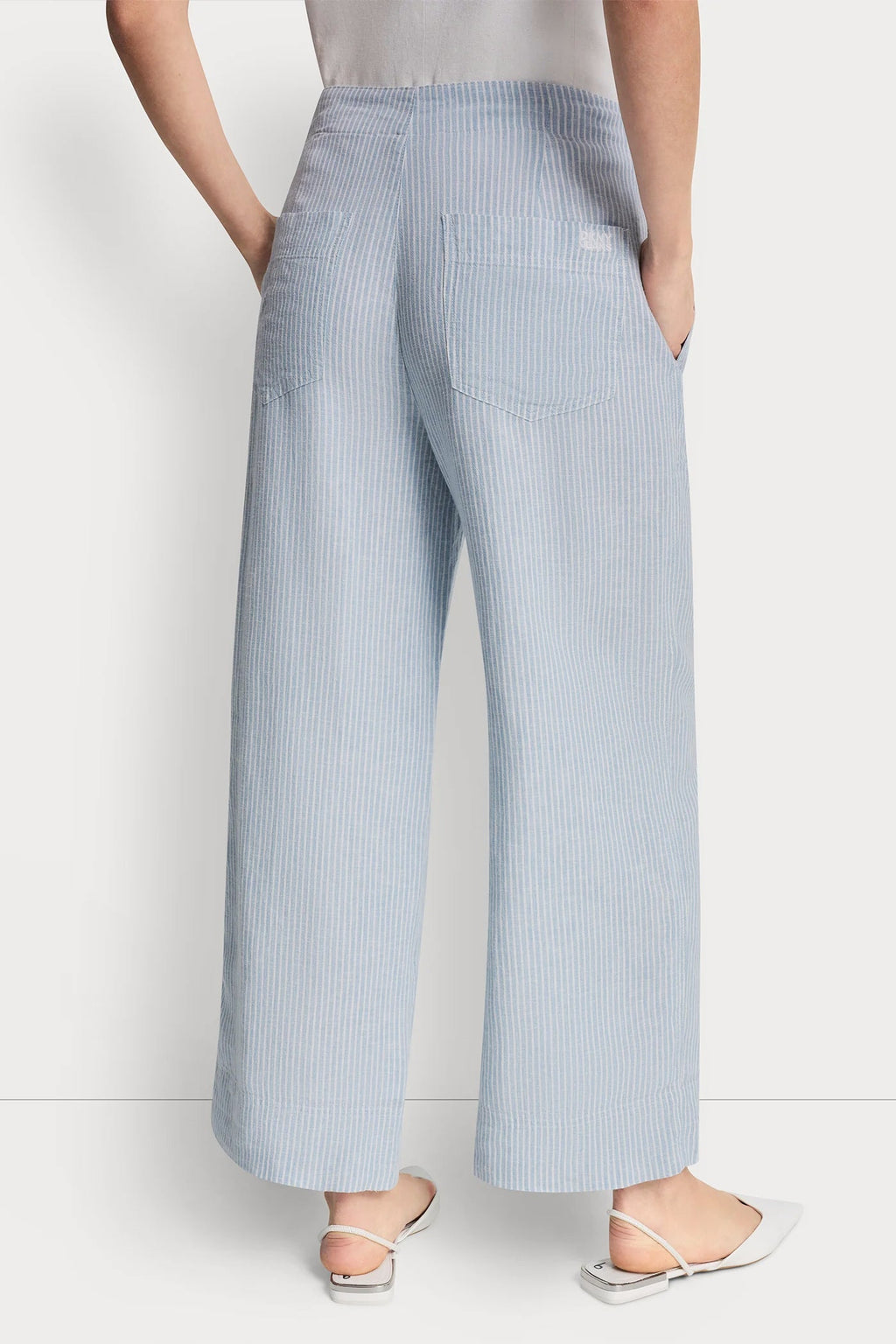 CROPPED WIDE LEG LINEN-BLEND PANTS