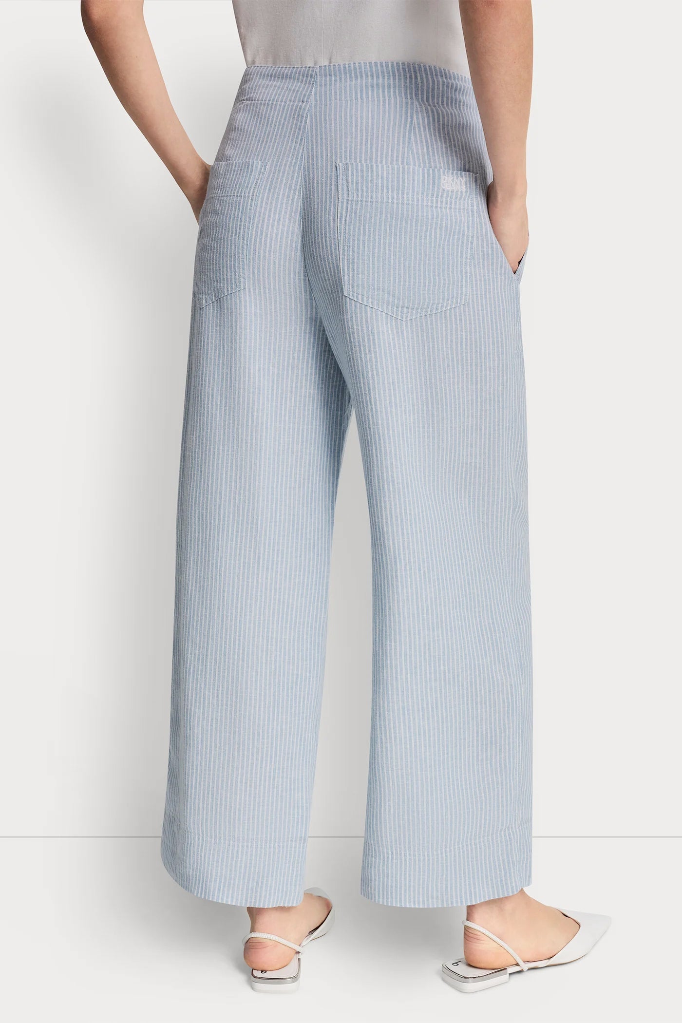 CROPPED WIDE LEG LINEN-BLEND PANTS