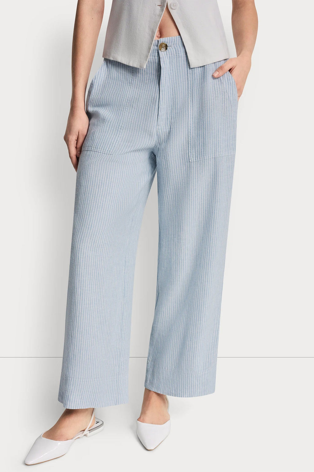 CROPPED WIDE LEG LINEN-BLEND PANTS