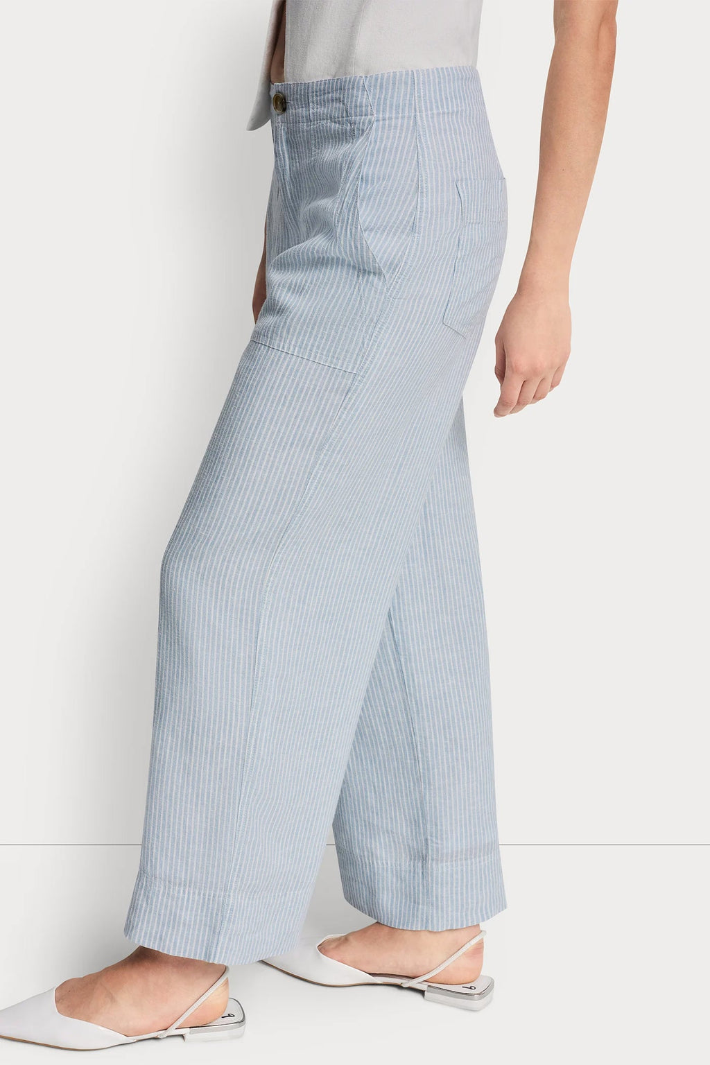 CROPPED WIDE LEG LINEN-BLEND PANTS