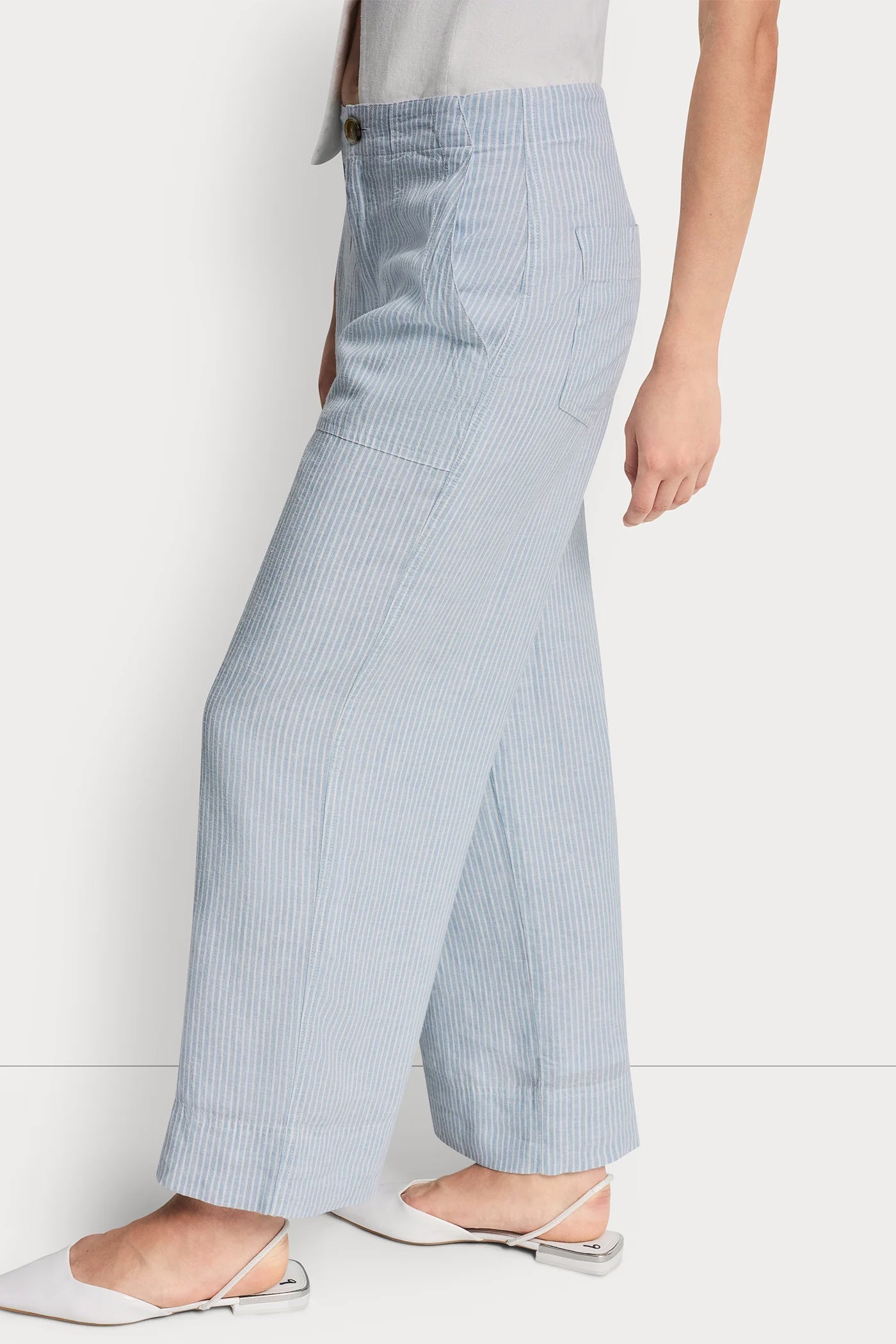 CROPPED WIDE LEG LINEN-BLEND PANTS