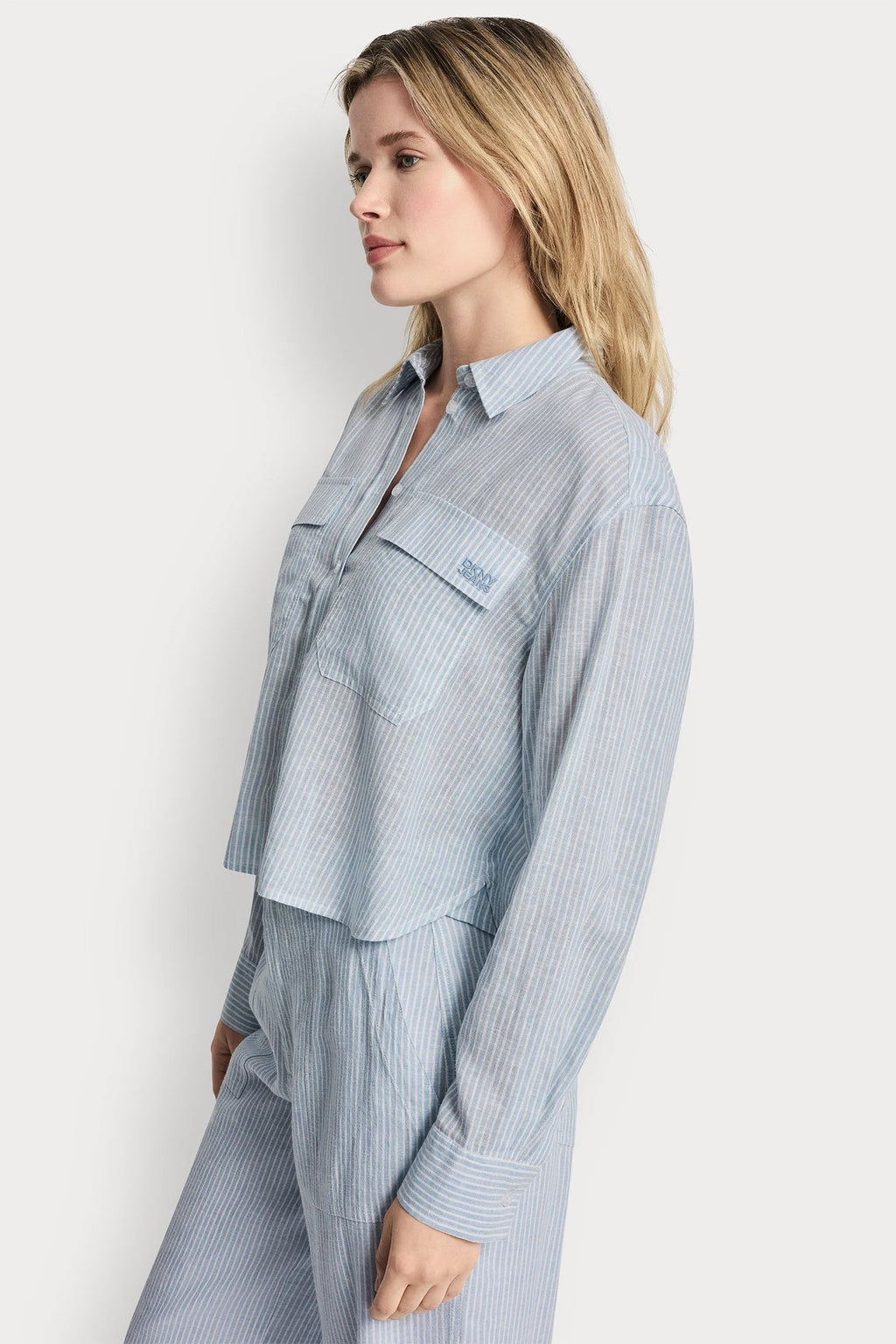 LINEN-BLEND BUTTON-FRONT SHIRT