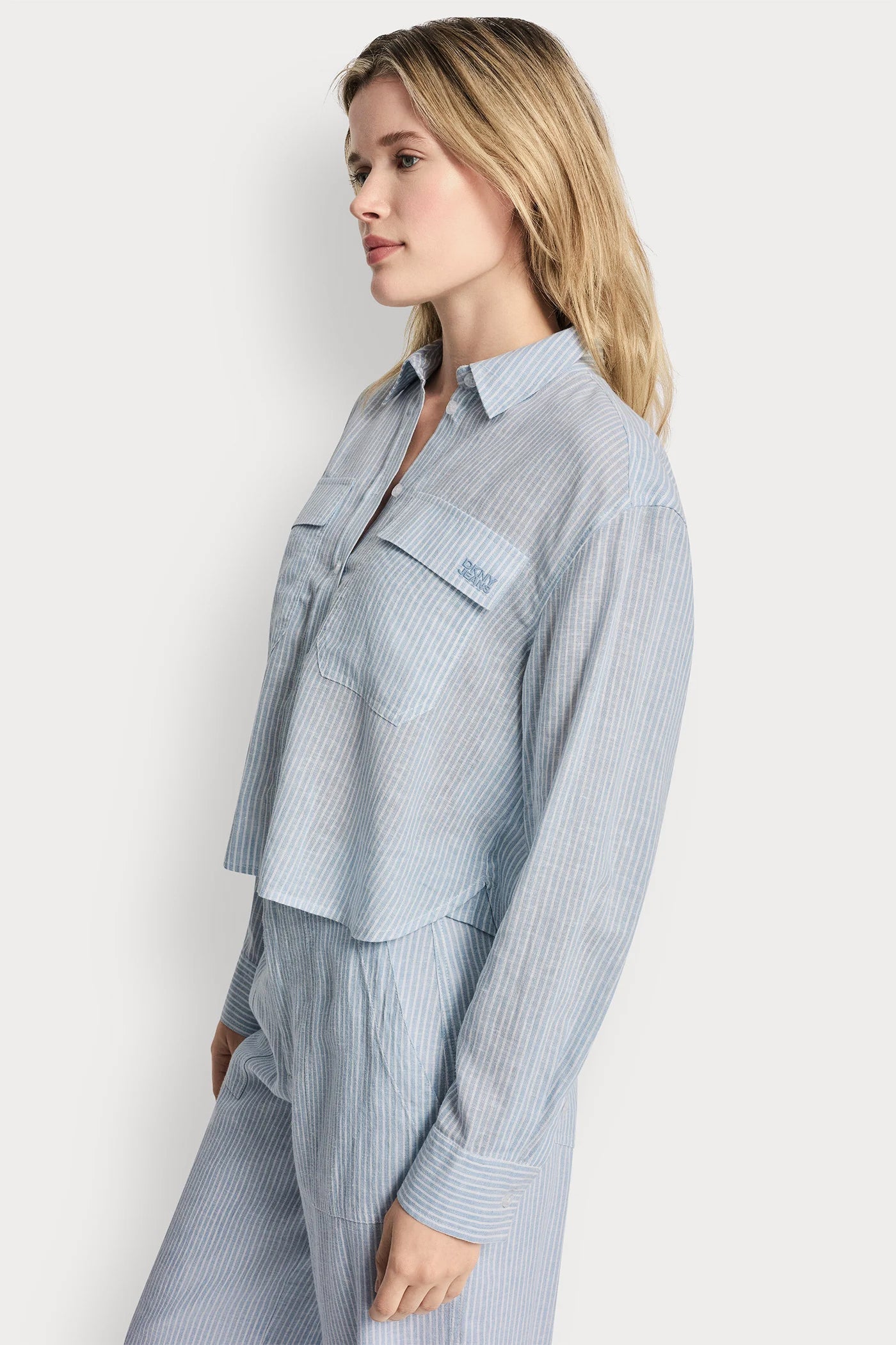 LINEN-BLEND BUTTON-FRONT SHIRT