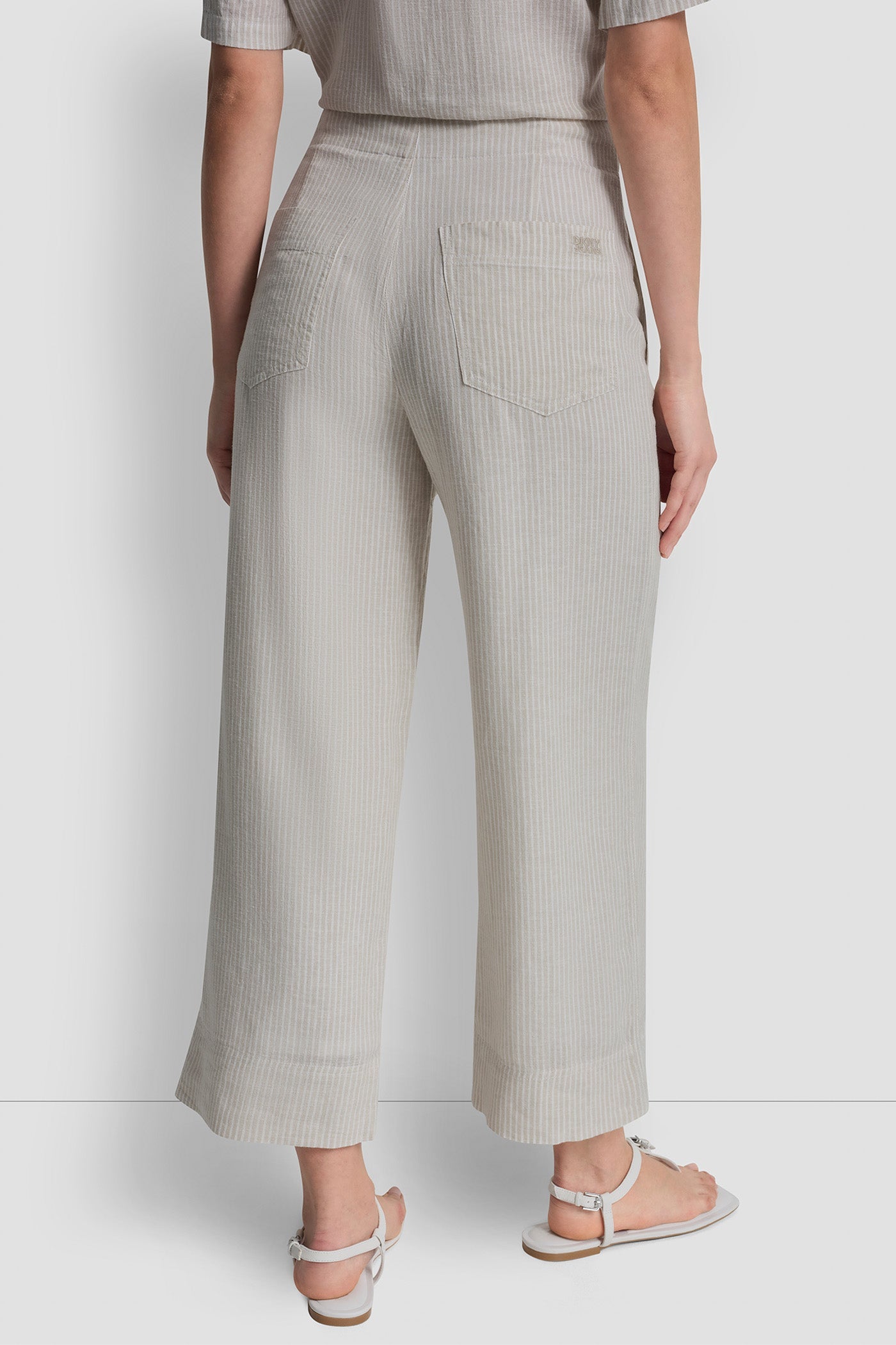 CROPPED WIDE LEG LINEN-BLEND PANTS