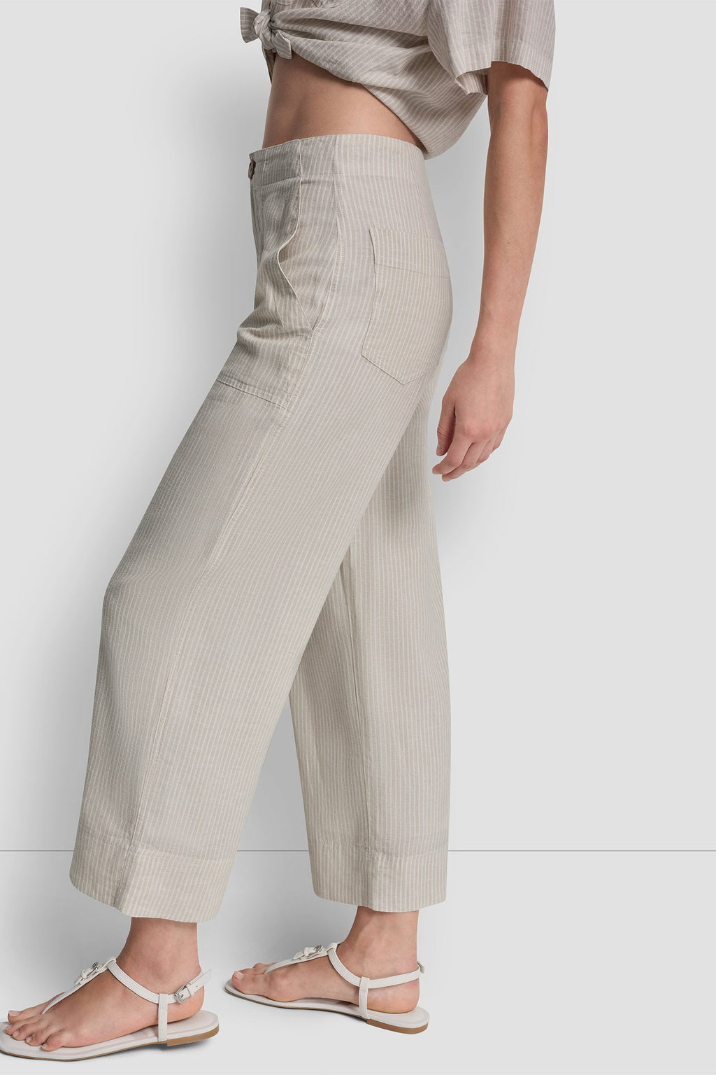 CROPPED WIDE LEG LINEN-BLEND PANTS