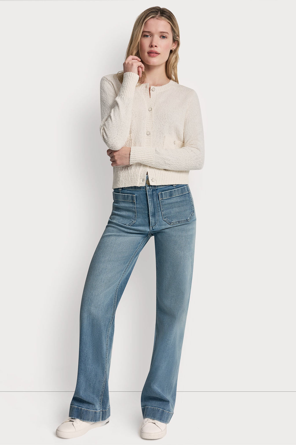 CREW NECK CARDIGAN WITH PATCH POCKETS