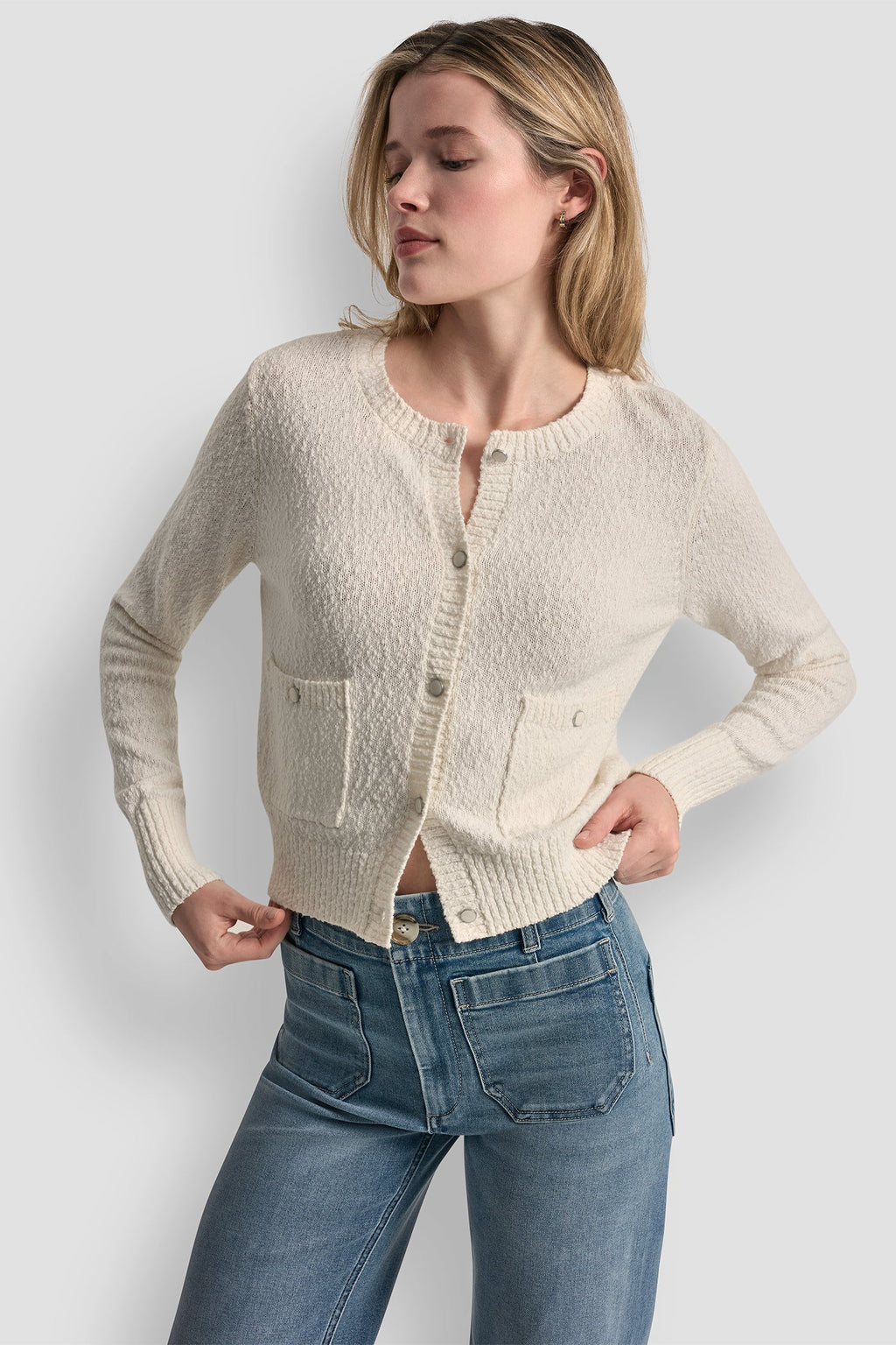CREW NECK CARDIGAN WITH PATCH POCKETS