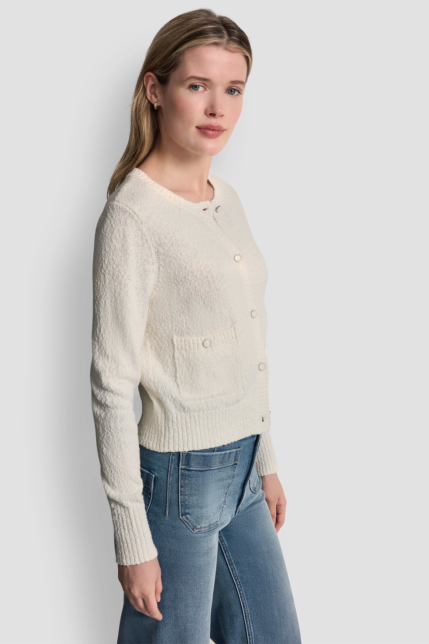 CREW NECK CARDIGAN WITH PATCH POCKETS
