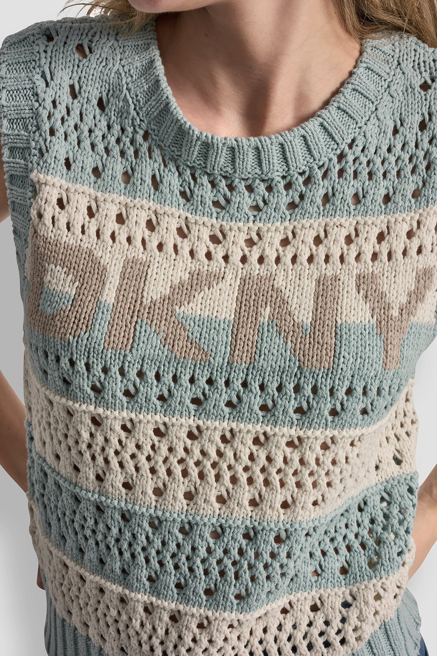 STRIPED POINTELLE STITCH SWEATER