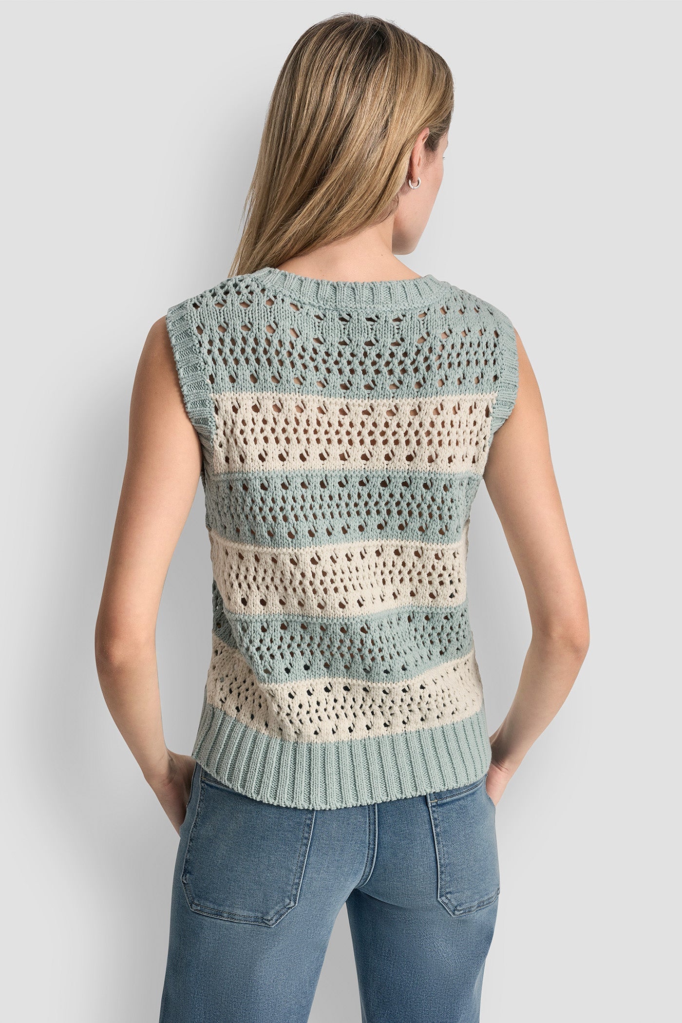 STRIPED POINTELLE STITCH SWEATER