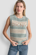 STRIPED POINTELLE STITCH SWEATER