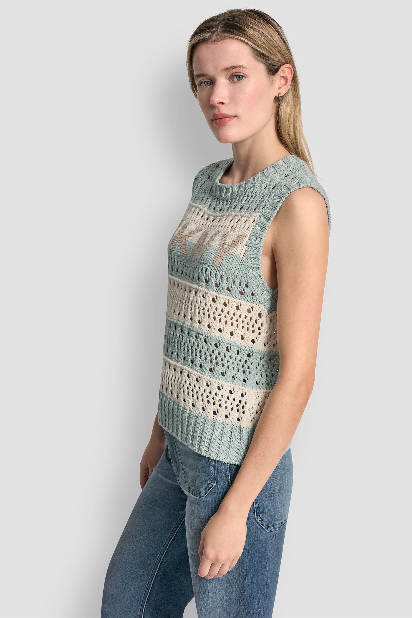 STRIPED POINTELLE STITCH SWEATER