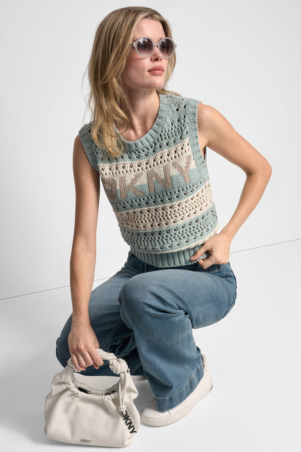 STRIPED POINTELLE STITCH SWEATER