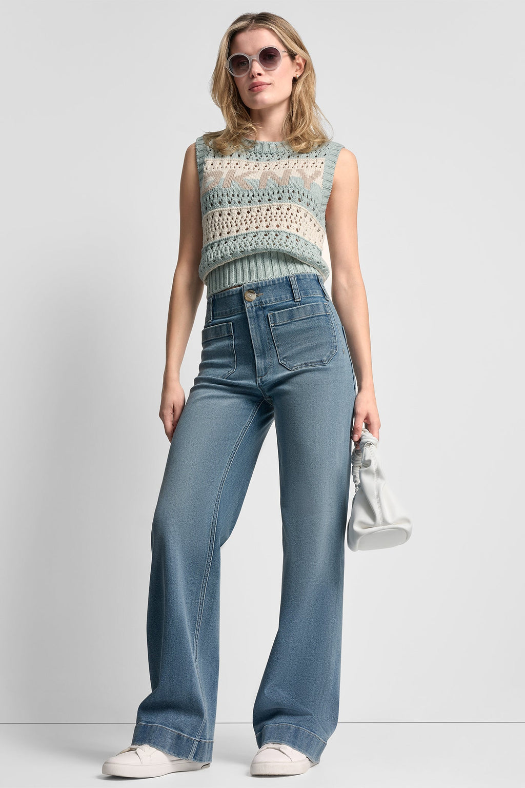 STRIPED POINTELLE STITCH SWEATER