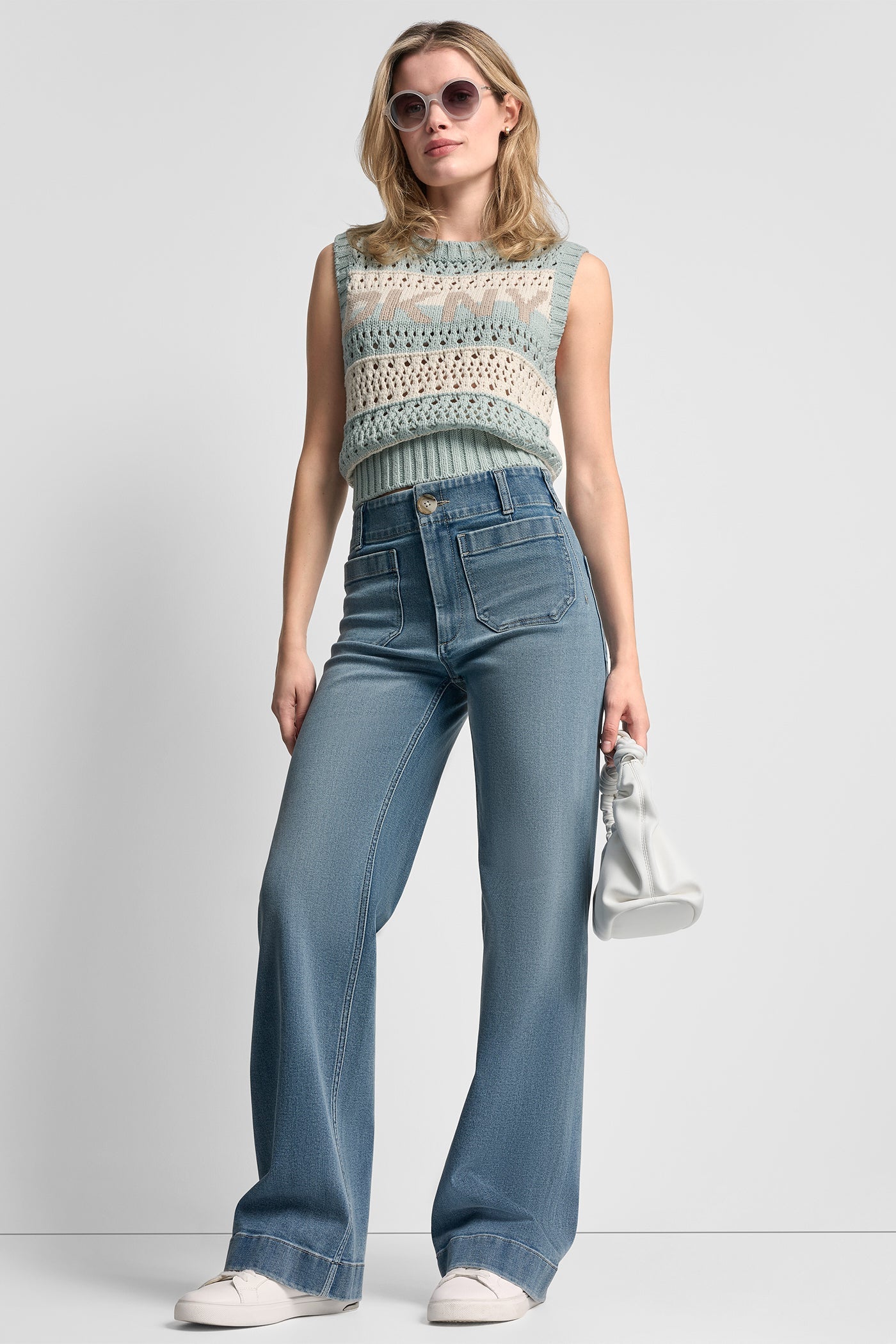 STRIPED POINTELLE STITCH SWEATER