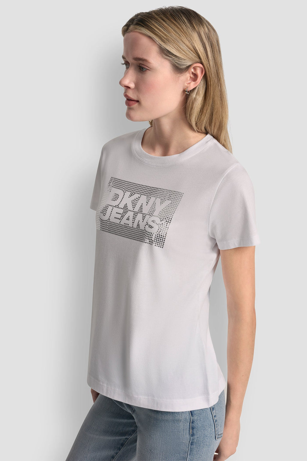 DKNY JEANS STACK LOGO RHINESTONE TEE