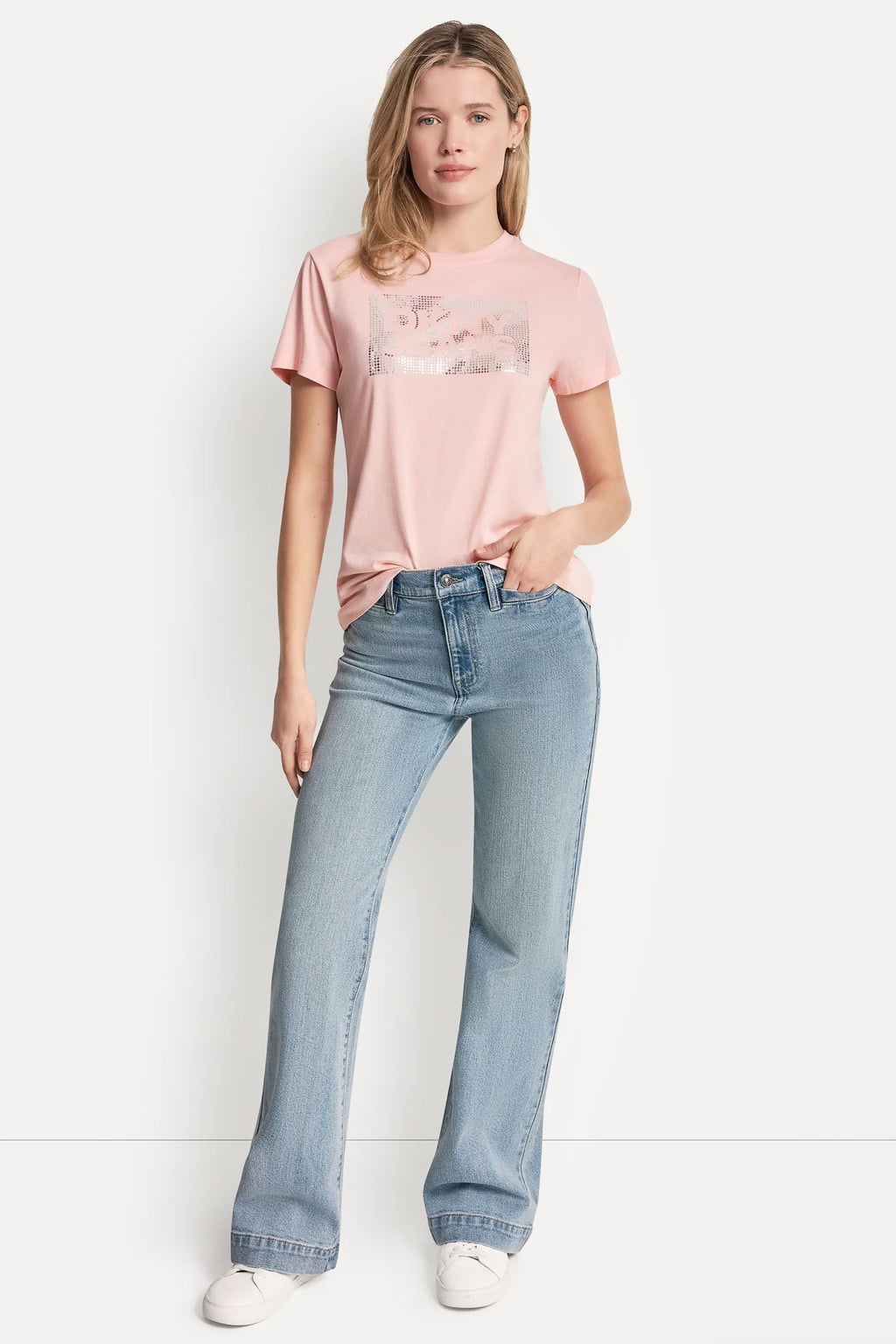 DKNY JEANS STACK LOGO RHINESTONE TEE