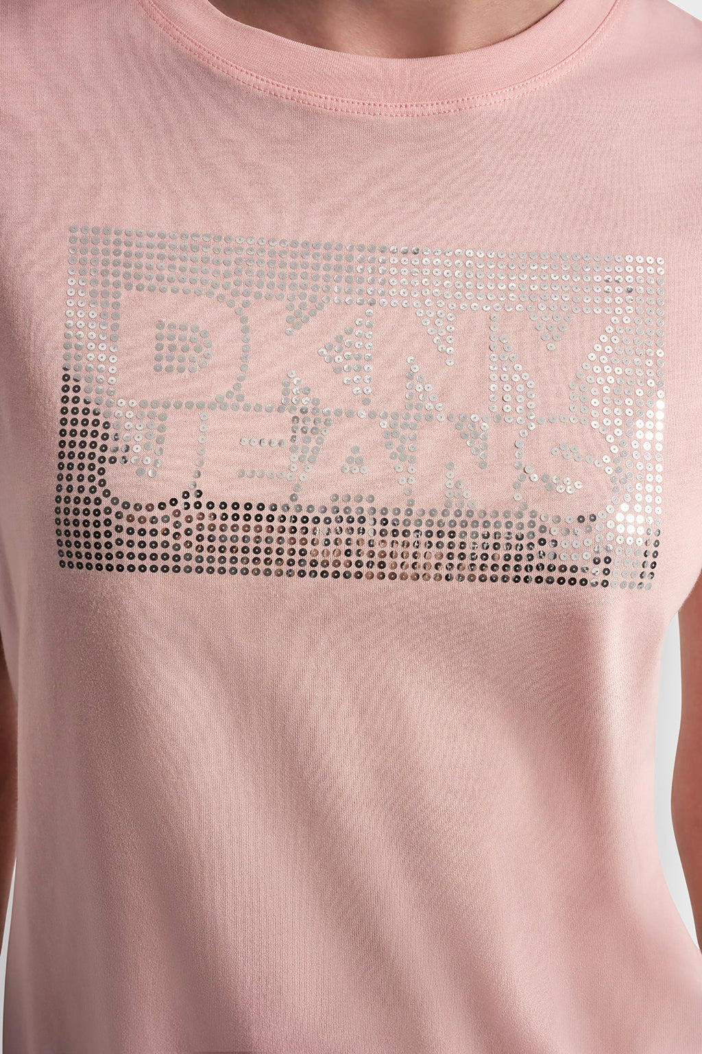 DKNY JEANS STACK LOGO RHINESTONE TEE
