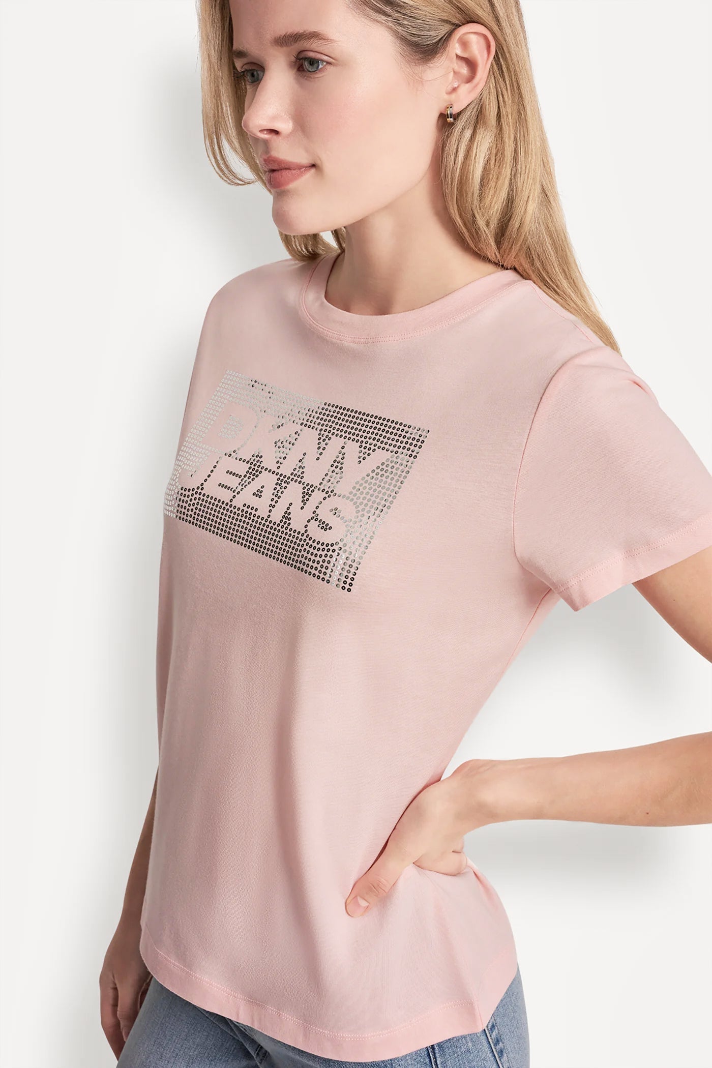 DKNY JEANS STACK LOGO RHINESTONE TEE