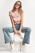 DKNY JEANS STACK LOGO RHINESTONE TEE