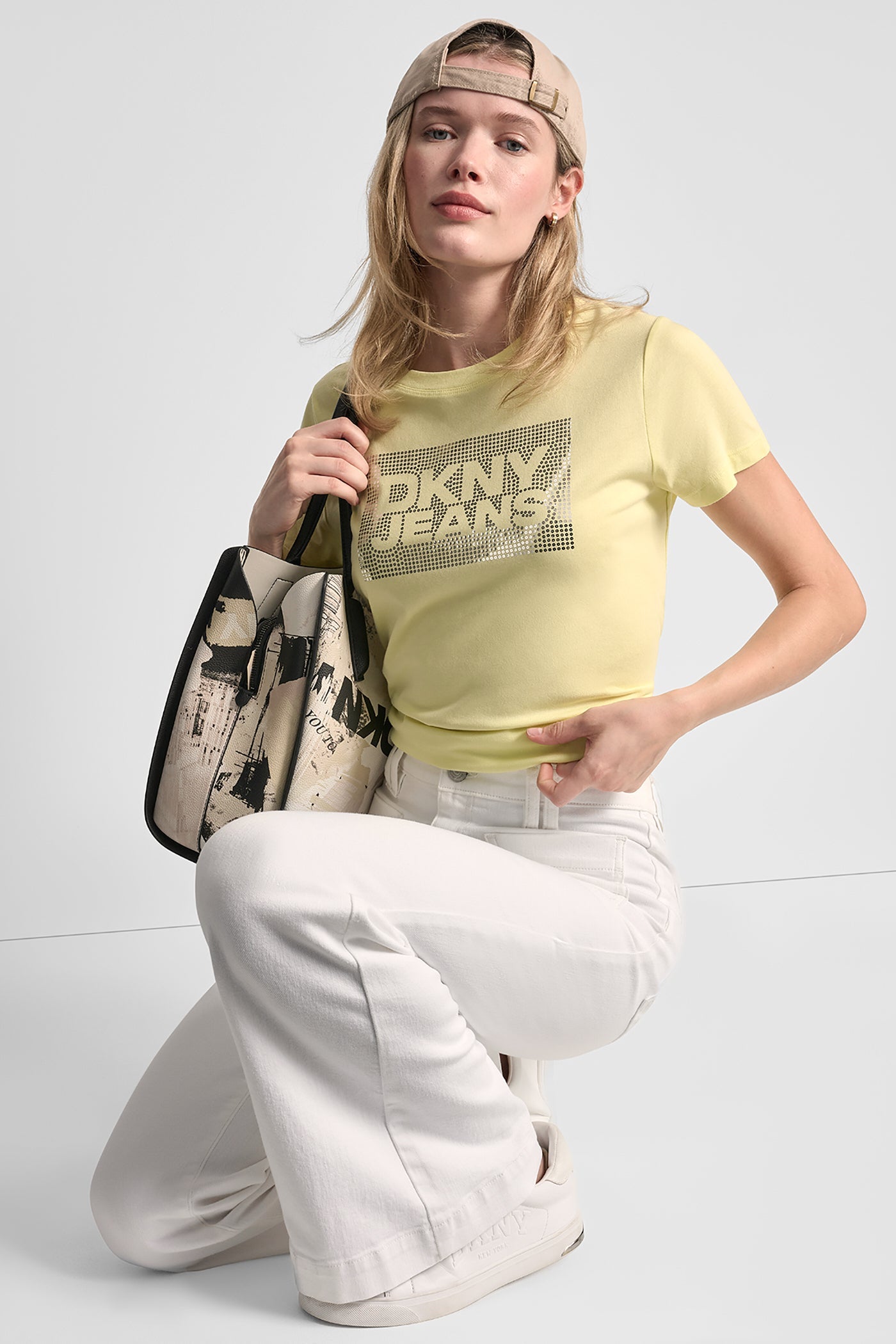 DKNY JEANS STACK LOGO RHINESTONE TEE