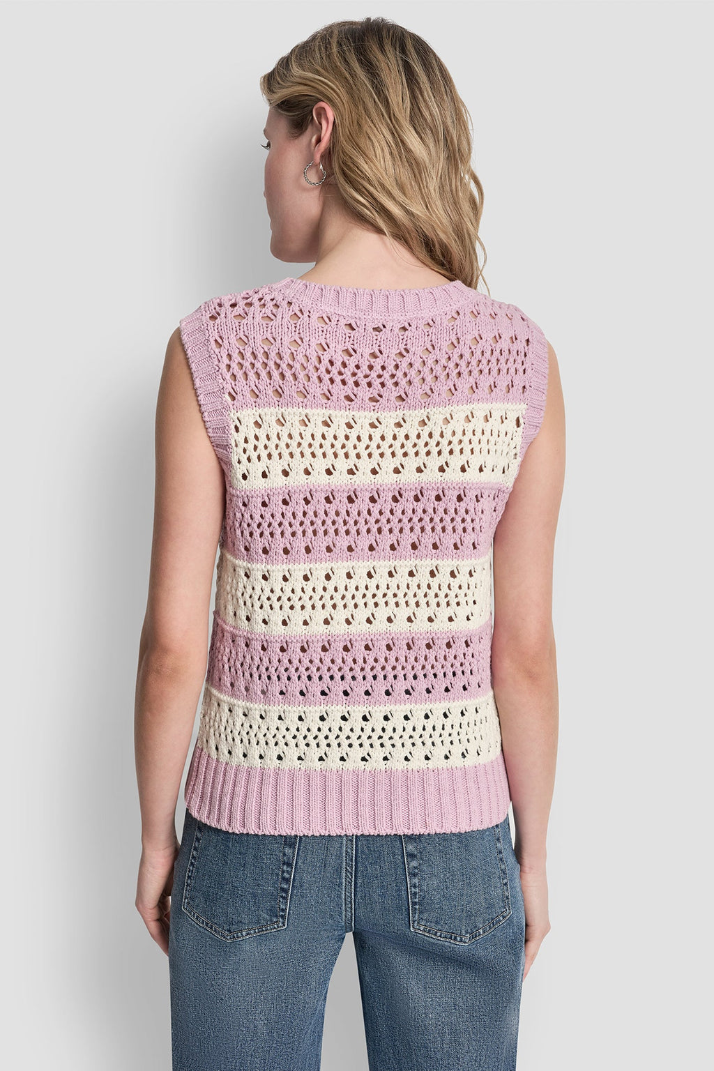 STRIPED POINTELLE STITCH SWEATER