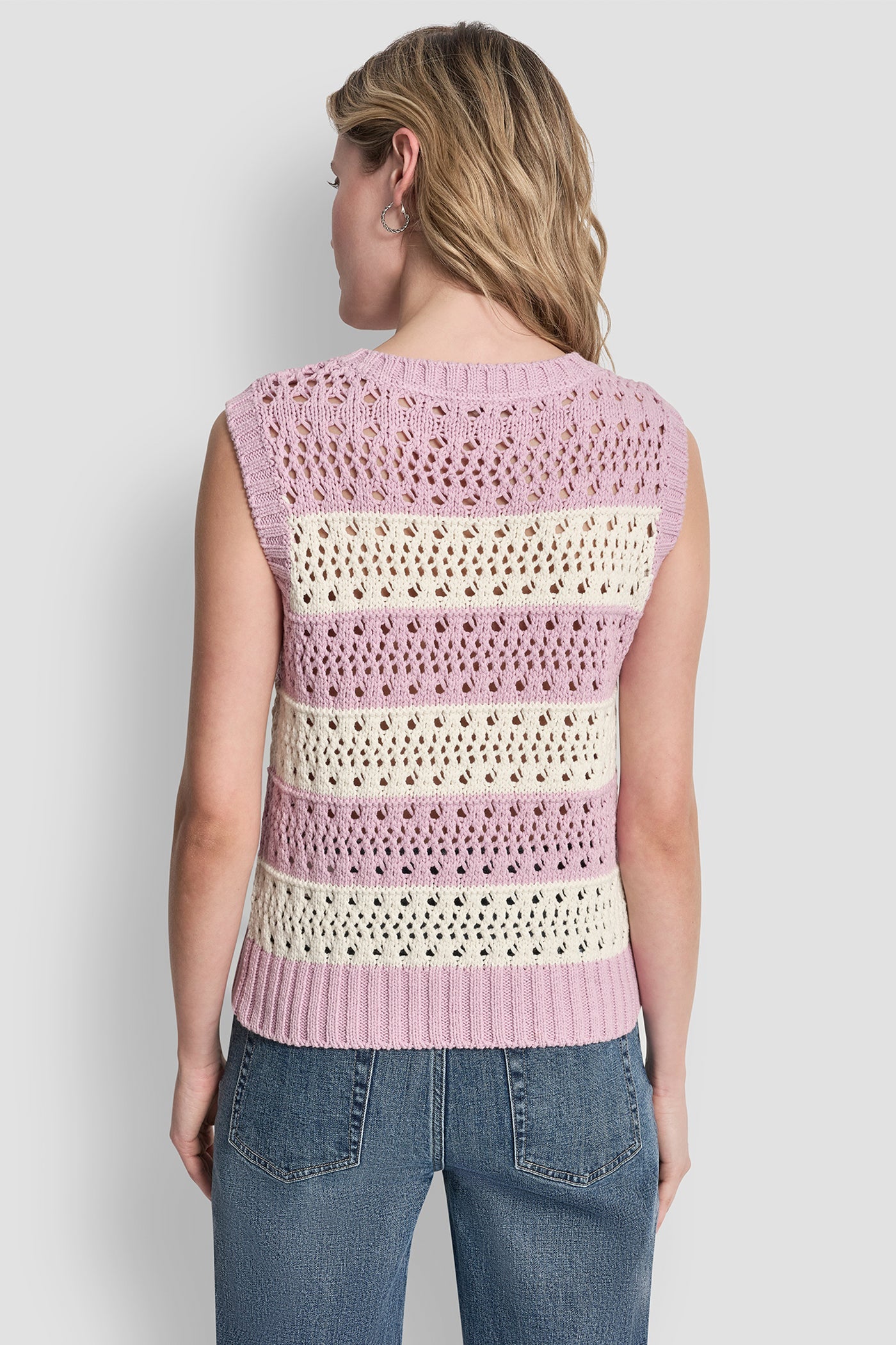 STRIPED POINTELLE STITCH SWEATER