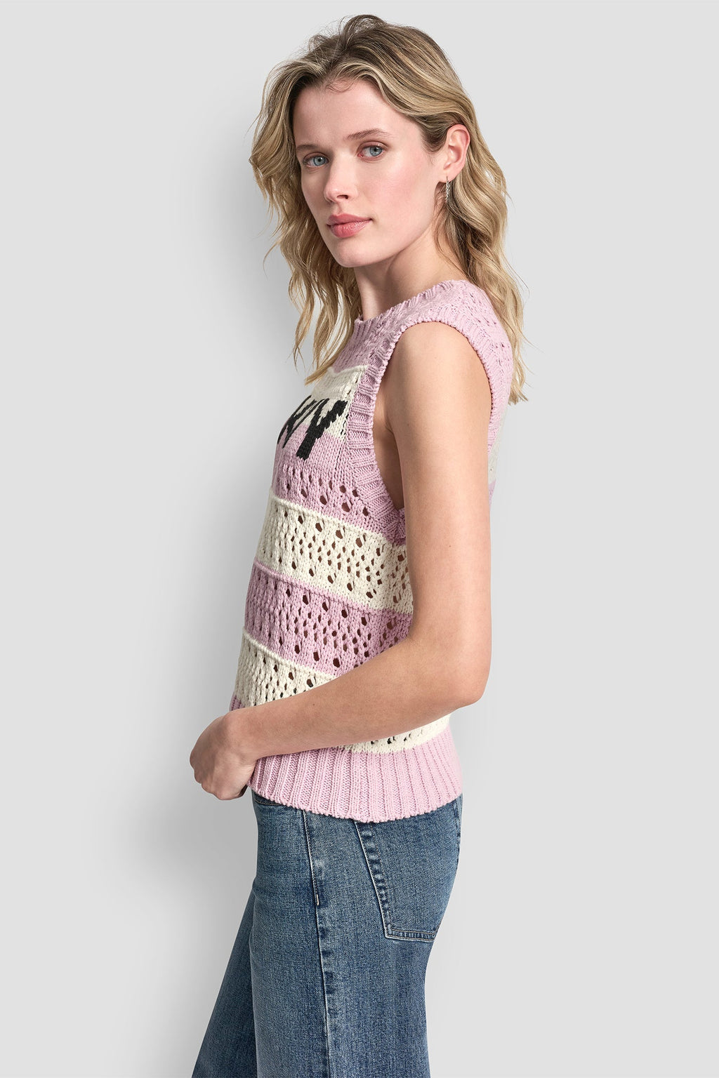 STRIPED POINTELLE STITCH SWEATER