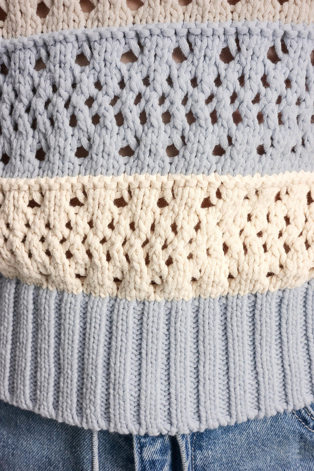 STRIPED POINTELLE STITCH SWEATER