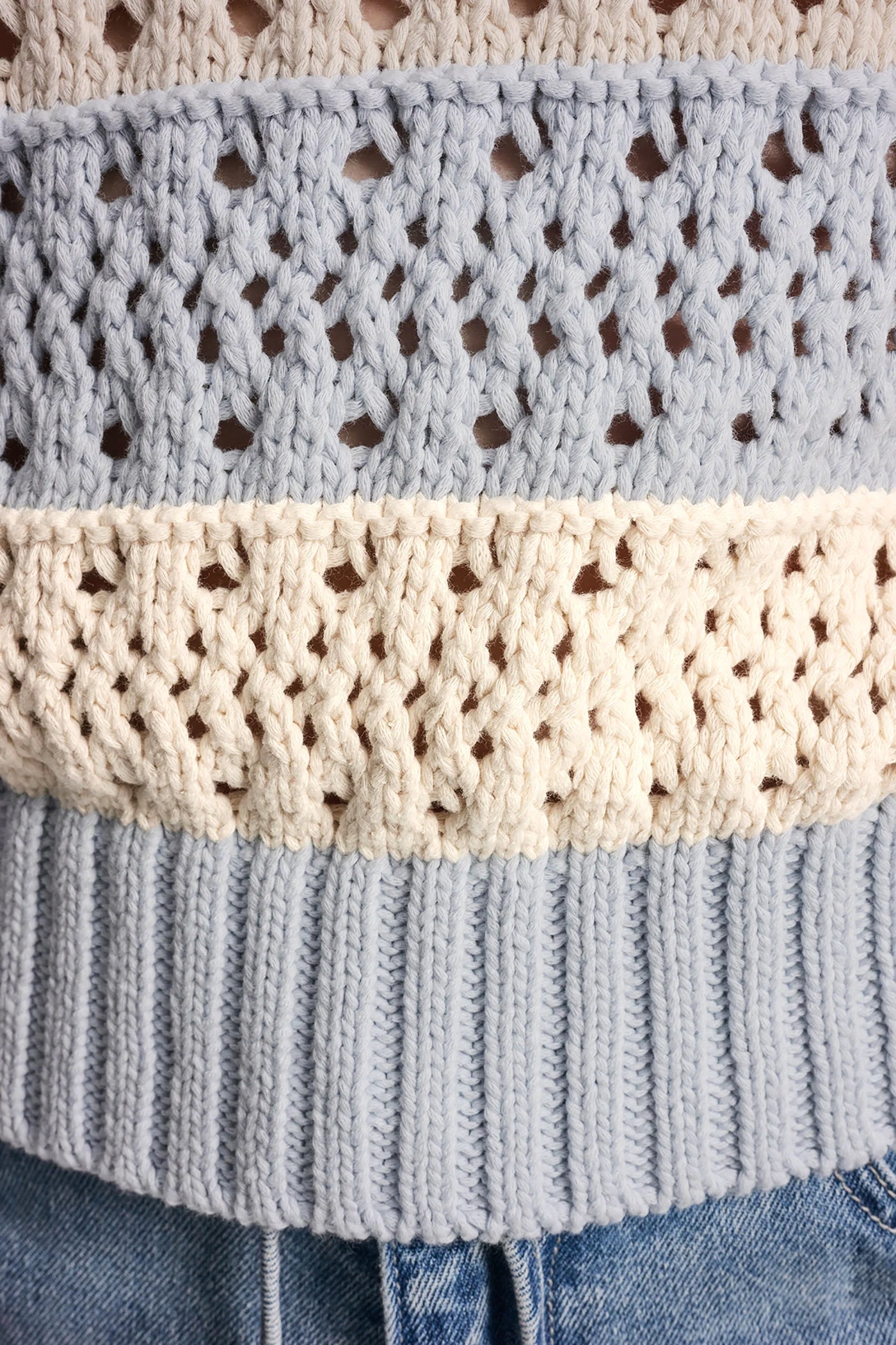 STRIPED POINTELLE STITCH SWEATER