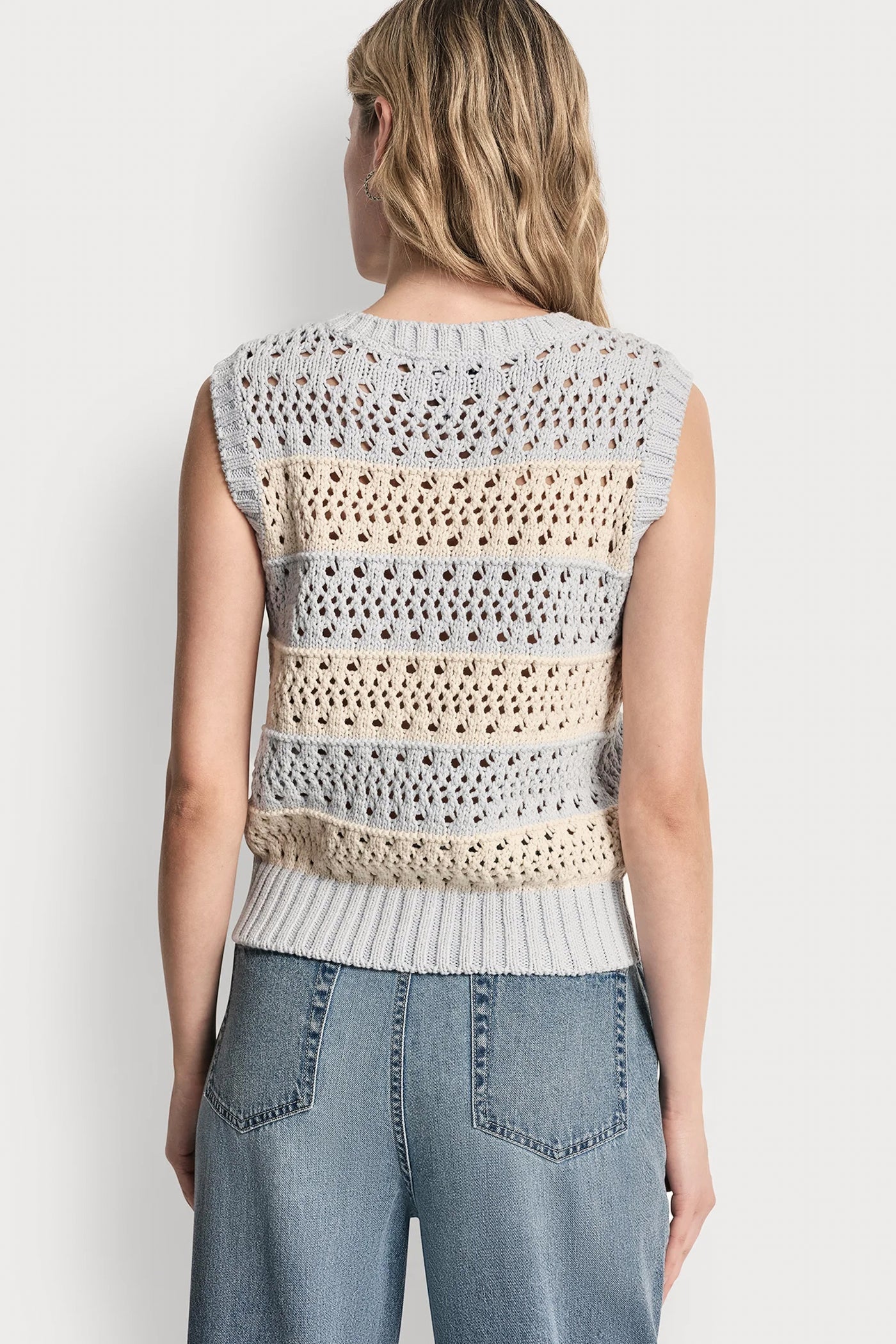 STRIPED POINTELLE STITCH SWEATER